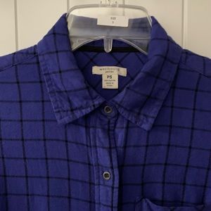 Westbound Flannel long sleeved fringed button up shirt blue black plaid PS